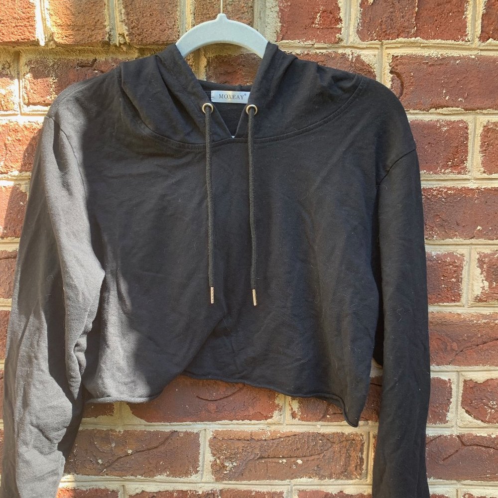 Moxeay Black Crop Top Hoodie